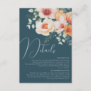 Cartão De Informações Detalhes do Casamento Floral Azul Turquesa Laranja