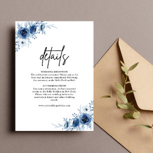 Cartão De Informações Detalhes do Casamento Floral Azul-Vintage em Franc