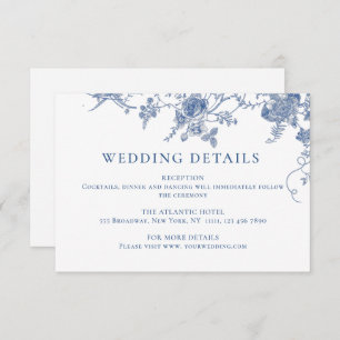 Cartão De Informações Detalhes do Casamento Floral Azul Vitoriano Elegan