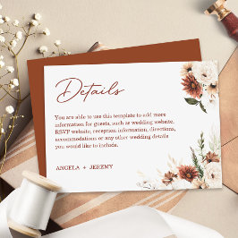 Cartão De Informações Detalhes do Casamento Floral Boho Pampas Terracott