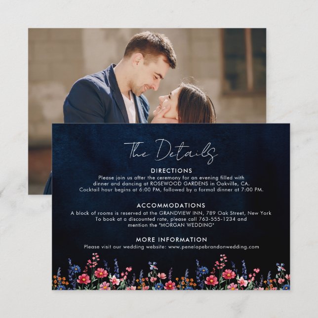 Cartão De Informações Detalhes do Casamento Floral Boho Rústico de Flor  (Frente/Verso)