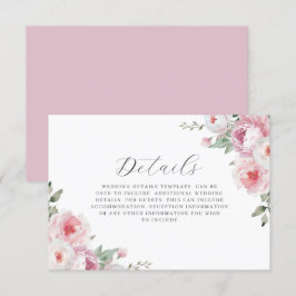 Cartão De Informações Detalhes do Casamento Floral Botânico Blush & Rose