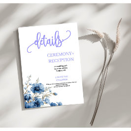 Cartão De Informações Detalhes do casamento floral branco e azul Dusty