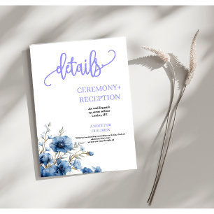 Cartão De Informações Detalhes do casamento floral branco e azul Dusty