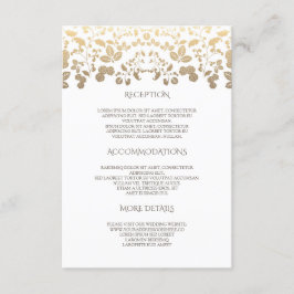 Cartão De Informações Detalhes do Casamento Floral Branco e Dourado - In