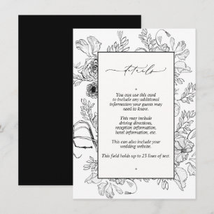 Cartão De Informações Detalhes do Casamento Floral Branco Preto Elegante