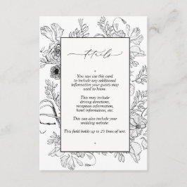 Cartão De Informações Detalhes do Casamento Floral Branco Preto Elegante