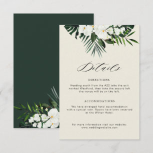 Cartão De Informações detalhes do casamento floral branco tropical
