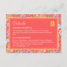 Cartão De Informações Detalhes do casamento floral chinês Red Peranakan