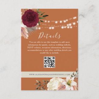 Cartão De Informações Detalhes do Casamento Floral Código QR Website