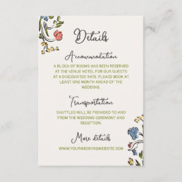 Cartão De Informações Detalhes do Casamento Floral Colorido Desenhado à