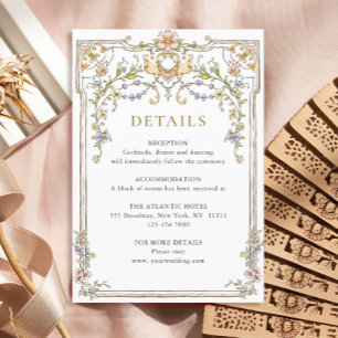 Cartão De Informações Detalhes do Casamento Floral com Graça Ornada Vito
