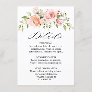 Cartão De Informações Detalhes do Casamento Floral com Rosa Pastel Blush