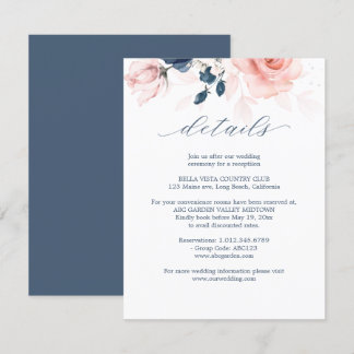 Cartão De Informações Detalhes do Casamento Floral Cor-de-marinho Azul e