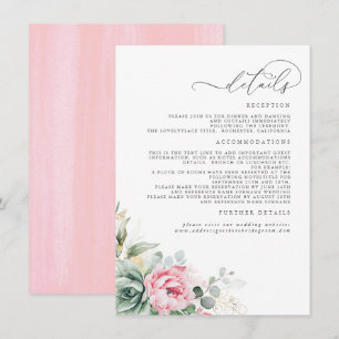 Cartão De Informações Detalhes do Casamento Floral Cor-de-Rosa Verde