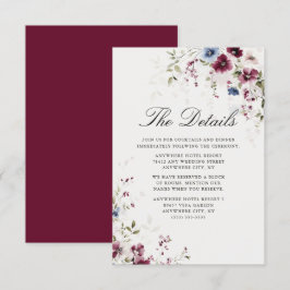 Cartão De Informações Detalhes do Casamento Floral da Berurgundy