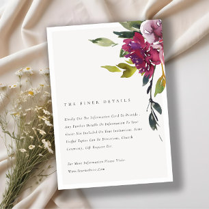 Cartão De Informações Detalhes do Casamento Floral da Borgonha Amarela