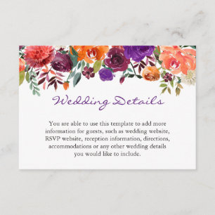 Cartão De Informações Detalhes do Casamento Floral da Borgonha Laranja R
