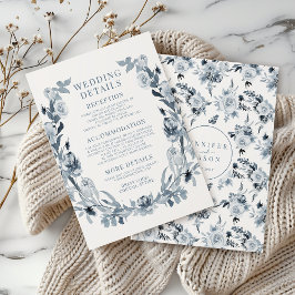 Cartão De Informações Detalhes do Casamento Floral da Cinza Azul Elegant