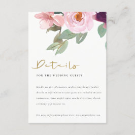 CARTÃO DE INFORMAÇÕES DETALHES DO CASAMENTO FLORAL DA COR DA ÁGUA DO ROS