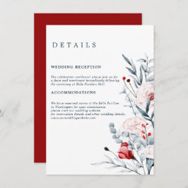 Cartão De Informações Detalhes Do Casamento Floral Da Flor Vermelha E Az