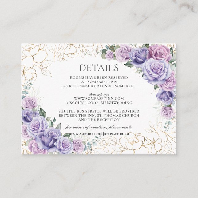 Cartão De Informações Detalhes do Casamento Floral da Lavanda Lilac Roxo (Frente)
