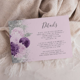Cartão De Informações Detalhes do Casamento Floral da Lavanda Prateada R