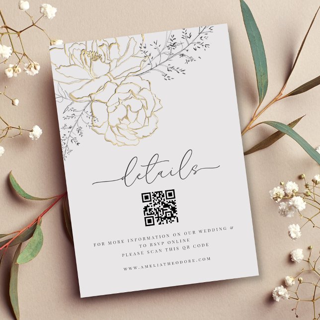 Cartão De Informações Detalhes do Casamento Floral da Linha Elegante (Criador carregado)
