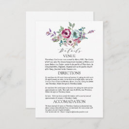 Cartão De Informações Detalhes do Casamento Floral da Mint & Mauve