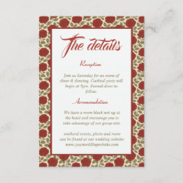 Cartão De Informações Detalhes do Casamento Floral da Rosa vermelha Eleg
