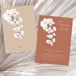 Cartão De Informações Detalhes do Casamento Floral das Orquídeas de Terr<br><div class="desc">Moderno Terracotta Orchids Floral Wedding Details Enclosure Card Design,  em um fundo Elegante,  Simples Terracotta,  com um Delicado cheio Castanho Escuro de Flores e Petais Brancas Orquídeas; ao lado do Texto Branco Minimalista em uma Linda Fonte Moderna. O Coletivo de Domingo © por Rachel Hannah Gee</div>