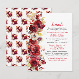 Cartão De Informações Detalhes do Casamento Floral das Rosas vermelhas R