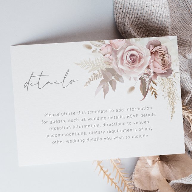 Cartão De Informações Detalhes do Casamento Floral de Blush Gorgeous (Criador carregado)