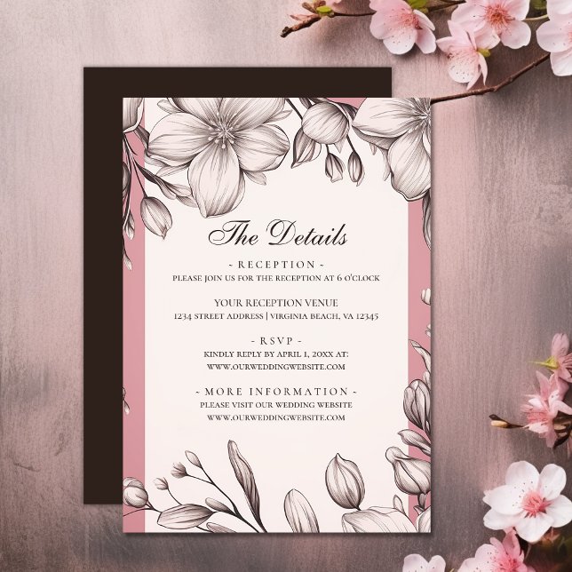 Cartão De Informações Detalhes do Casamento Floral de Cherry Blossoms Pr (Cherry Blossoms Spring Floral Wedding Details Enclosure Card)