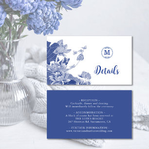 Cartão De Informações Detalhes do Casamento Floral de Chinoiserie Azul e