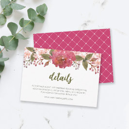 Cartão De Informações Detalhes do Casamento Floral de Cor de Água Púrpur