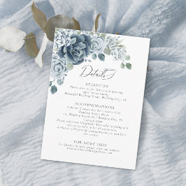Cartão De Informações Detalhes do Casamento Floral de Dusty Blue Waterco