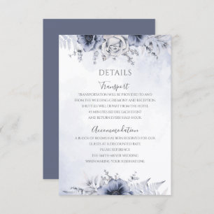 Cartão De Informações Detalhes do Casamento Floral de Dusty Blue Waterco