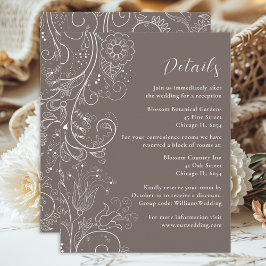 Cartão De Informações Detalhes do Casamento Floral de Dusty Brown Elegan