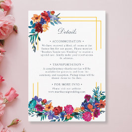 Cartão De Informações Detalhes do Casamento Floral de Fiesta em Watercol