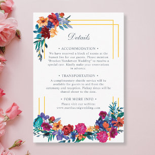 Cartão De Informações Detalhes do Casamento Floral de Fiesta em Watercol