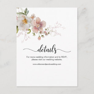 Cartão De Informações Detalhes do Casamento Floral de Flor Rosa-Vidro-Vi
