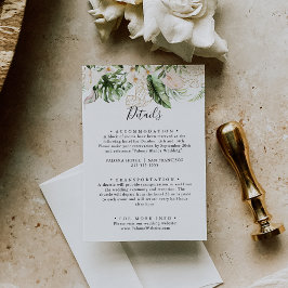 Cartão De Informações Detalhes do Casamento Floral de Folhagem Tropical