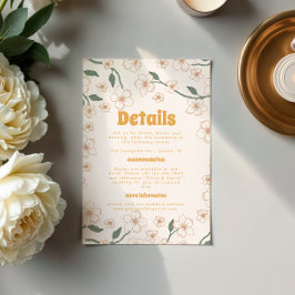 Cartão De Informações Detalhes do Casamento Floral de Groovy Mostard