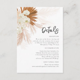 Cartão De Informações Detalhes do Casamento Floral de Pampas Grass