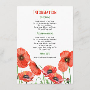 Cartão De Informações Detalhes do Casamento Floral de Poppies
