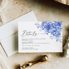Cartão De Informações Detalhes do Casamento Floral de Porcelain Azul