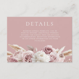 Cartão De Informações Detalhes do Casamento Floral de Rosa Dusty Pink e 
