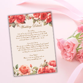 Cartão De Informações Detalhes do Casamento Floral de Rosas de Aquarela 