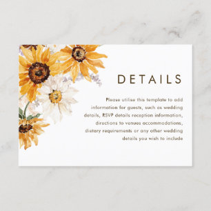 Cartão De Informações Detalhes do Casamento Floral de Sunshine Branca Vi